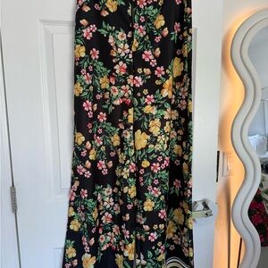 SHEIN Black Floral pants with Pink and Yellow Blooms